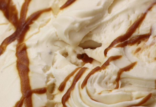 freshly made salted caramel gelato at Gelato Village in Leicester