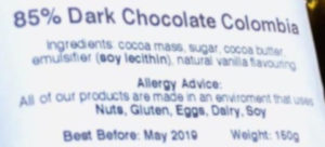 Ingredients label for competitor chocolate with added vanilla