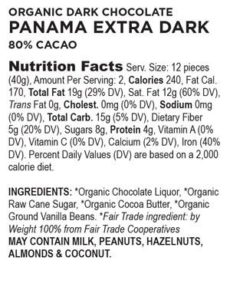 Ingredients label for competitor chocolate with added vanilla